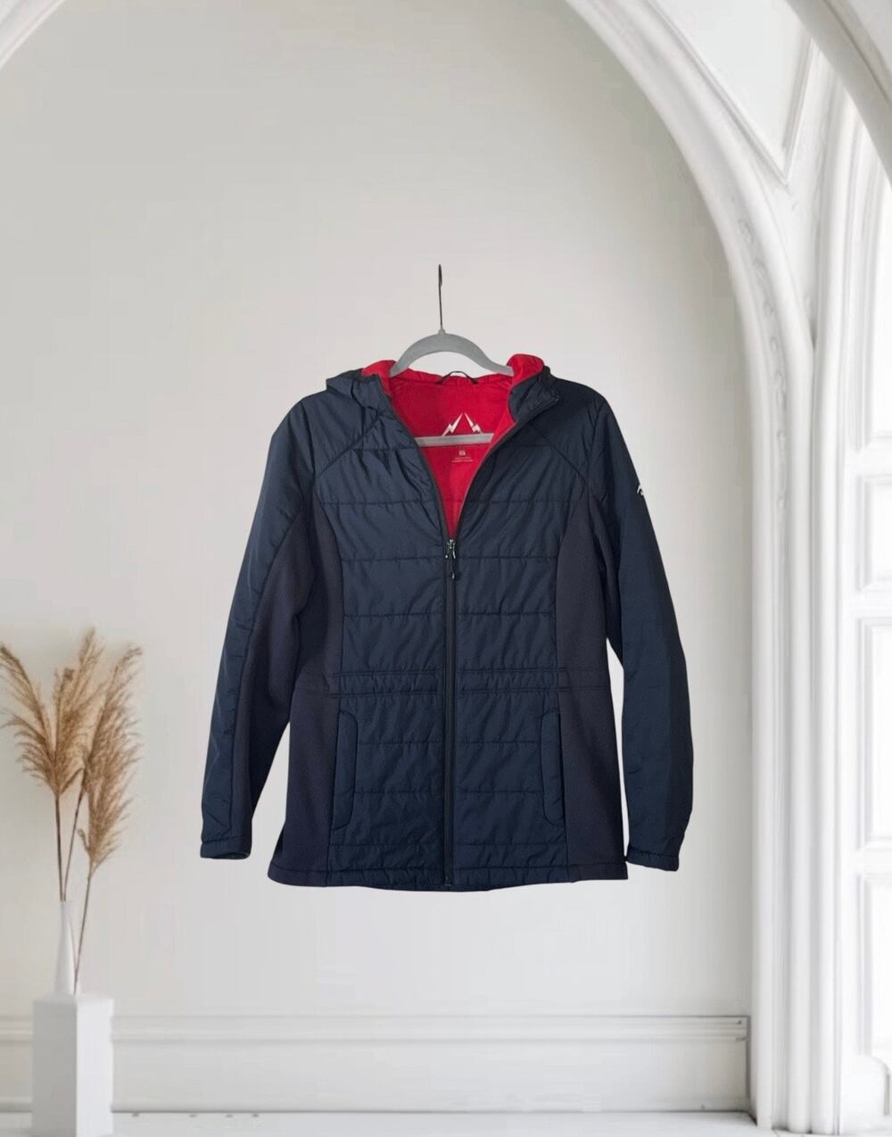 Women's HFX Stretch Hooded Puffer Jacket Coat Navy Small